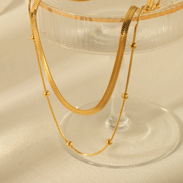 Ladies Stainless Steel Double Layer Geometric Necklace With Electroplating