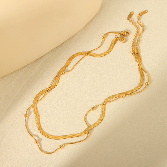 Ladies Stainless Steel Double Layer Geometric Necklace With Electroplating