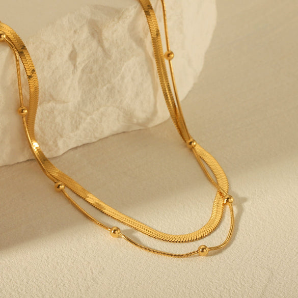 Ladies Stainless Steel Double Layer Geometric Necklace With Electroplating