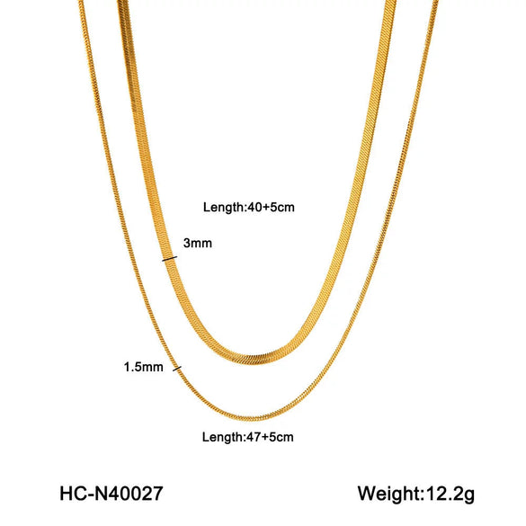 Ladies Stainless Steel Double Layer Snake And Blade Chain Necklace Geometric Style Electroplated