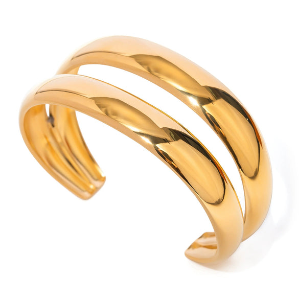 Ladies Stainless Steel Doublelayer Open Bracelet With Electroplating And Geometric Style