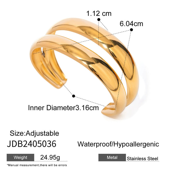 Ladies Stainless Steel Doublelayer Open Bracelet With Electroplating And Geometric Style