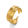 Ladies Stainless Steel Feather Ring Real Gold Plated