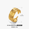 Ladies Stainless Steel Feather Ring Real Gold Plated