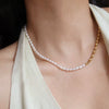 Ladies Stainless Steel Freshwater Pearl Necklace With Geometric Pattern And Pvdp Furnace Real Gold Treatment