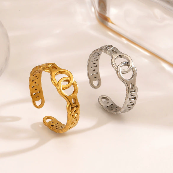 Ladies Stainless Steel Geometric Cross Hip Hop Ring With 18K Gold Plated Electroplating