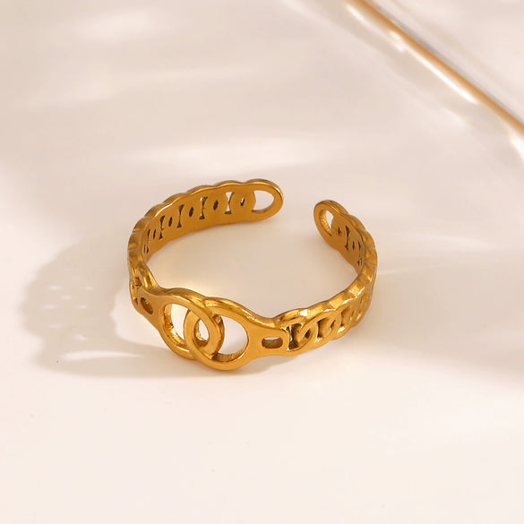Ladies Stainless Steel Geometric Cross Hip Hop Ring With 18K Gold Plated Electroplating