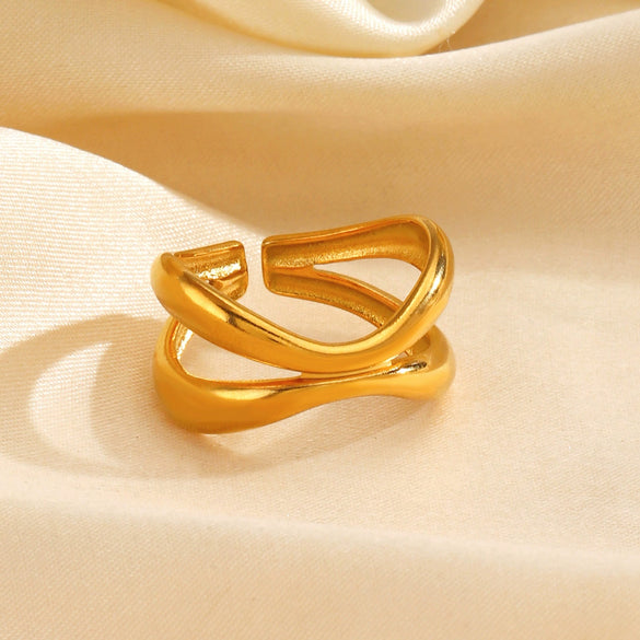 Ladies Stainless Steel Geometric Cross Ring With Electroplating Design And Irregular Shape