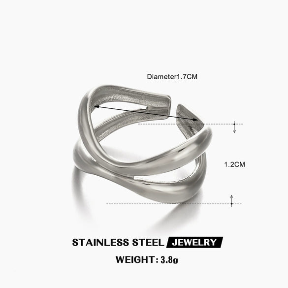 Ladies Stainless Steel Geometric Cross Ring With Electroplating Design And Irregular Shape