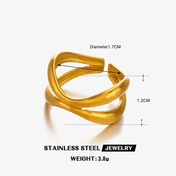 Ladies Stainless Steel Geometric Cross Ring With Electroplating Design And Irregular Shape