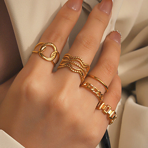 Ladies Stainless Steel Geometric Cross Ring With Real Gold Plated Electroplating