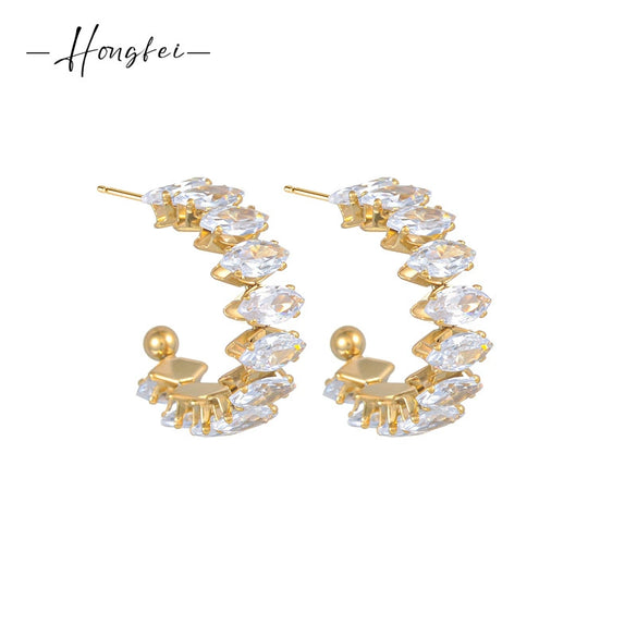 Ladies Stainless Steel Geometric Diamond Cshaped Earrings