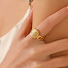 Ladies Stainless Steel Geometric Eightpointed Star Hydraulic Open Ring With Real Gold Electroplated