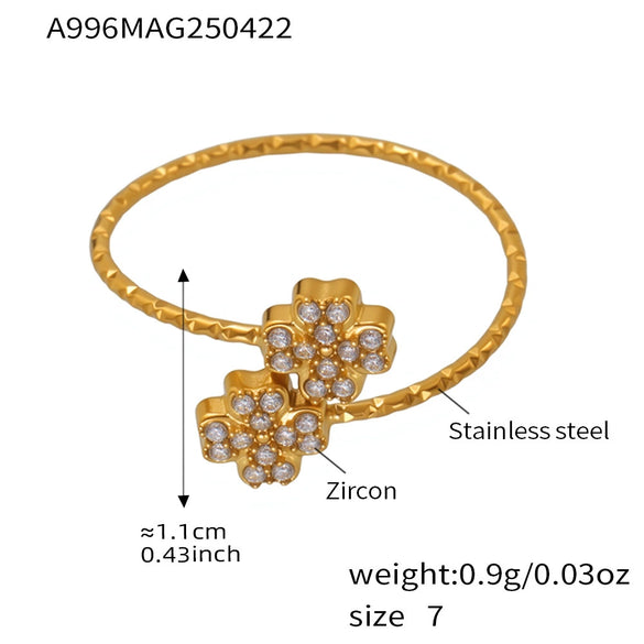 Ladies 316L Stainless Steel Geometric Fourleaf Flower Ring Electroplated Jewelry Accessories