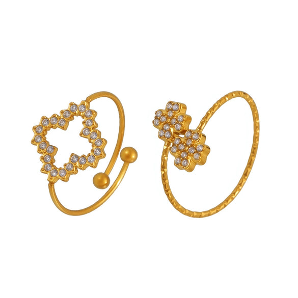 Ladies 316L Stainless Steel Geometric Fourleaf Flower Ring Electroplated Jewelry Accessories