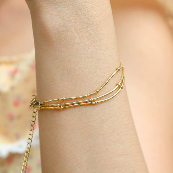 Ladies Stainless Steel Geometric Gold Bead Electroplated Bracelet Jewelry