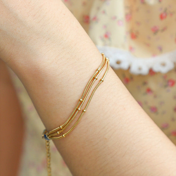 Ladies Stainless Steel Geometric Gold Bead Electroplated Bracelet Jewelry