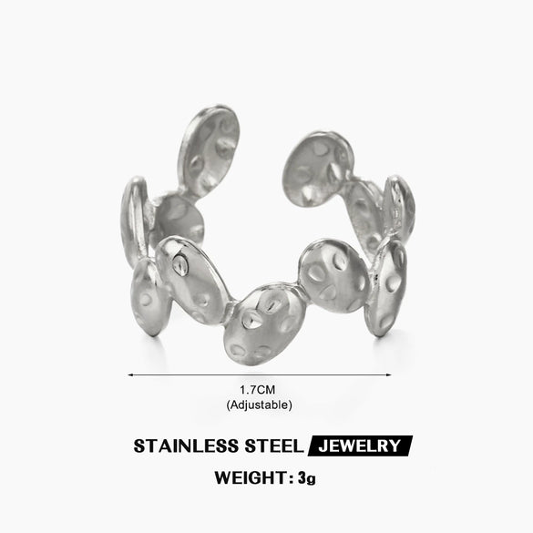 Ladies Stainless Steel Geometric Hammer Pattern Oval Irregular Open Ring With Electroplating