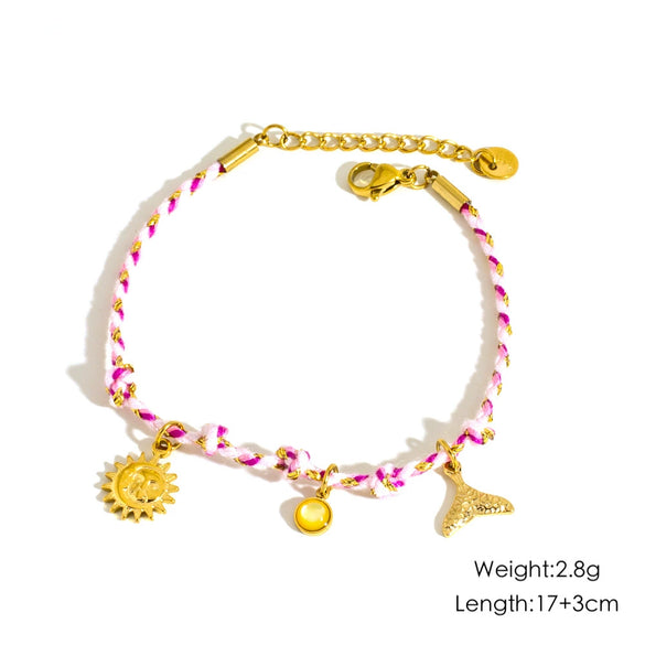 Ladies Stainless Steel Geometric Handmade Colorful Rope Bracelet