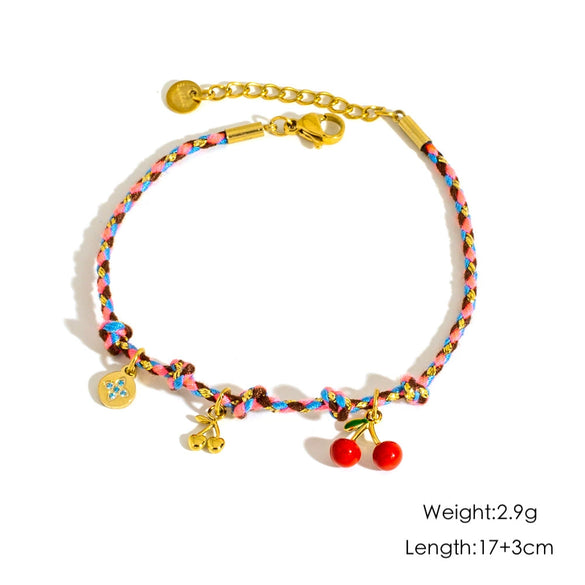 Ladies Stainless Steel Geometric Handmade Colorful Rope Bracelet