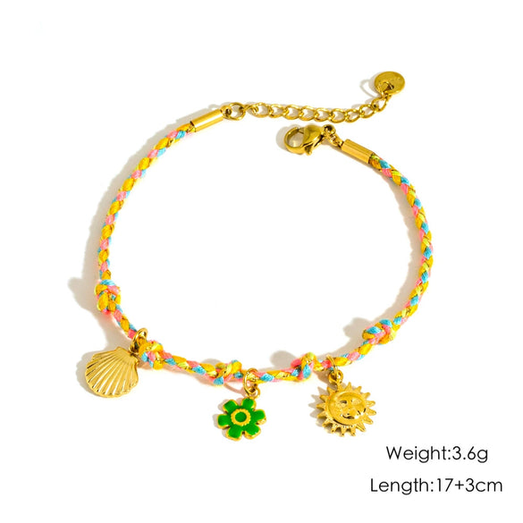 Ladies Stainless Steel Geometric Handmade Colorful Rope Bracelet