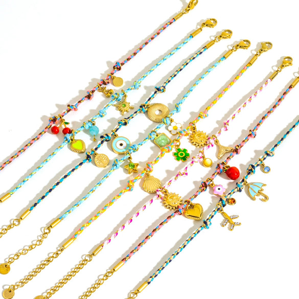 Ladies Stainless Steel Geometric Handmade Colorful Rope Bracelet
