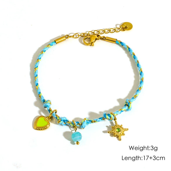 Ladies Stainless Steel Geometric Handmade Colorful Rope Bracelet