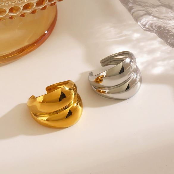 Ladies Stainless Steel Geometric Hip Hop Shaped Opening Electroplated Ring