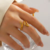 Ladies Stainless Steel Geometric Hollow Ring Electroplated Design