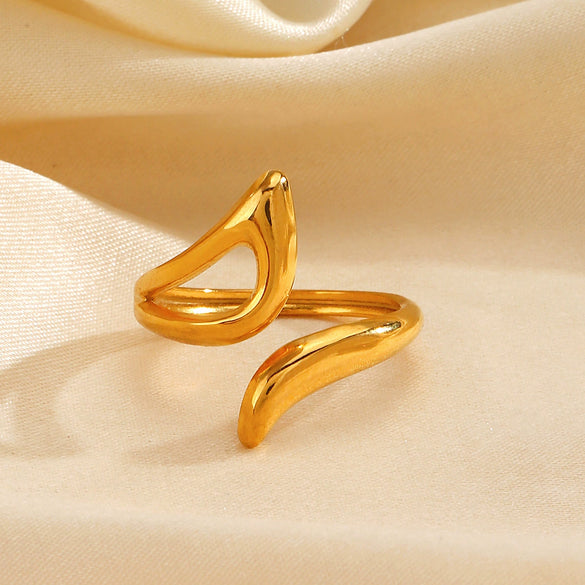 Ladies Stainless Steel Geometric Hollow Ring Electroplated Design
