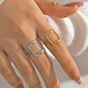 Ladies Stainless Steel Geometric Hollow Square Hip Hop Hammered Electroplated Ring