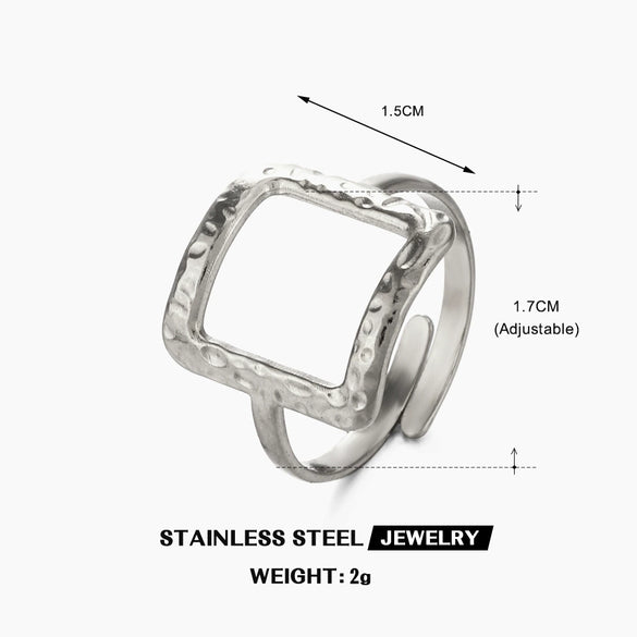 Ladies Stainless Steel Geometric Hollow Square Hip Hop Hammered Electroplated Ring