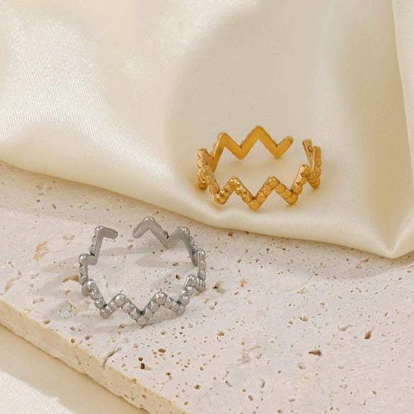 Ladies Stainless Steel Geometric Irregular Line Open Adjustable Folding Angle Ring Electroplated