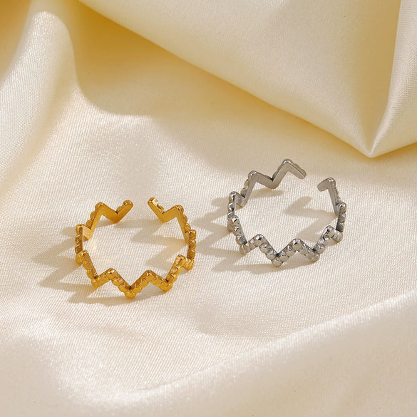 Ladies Stainless Steel Geometric Irregular Line Open Adjustable Folding Angle Ring Electroplated