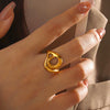 Ladies Stainless Steel Geometric Irregular Shaped Hollow Opening Electroplated Ring