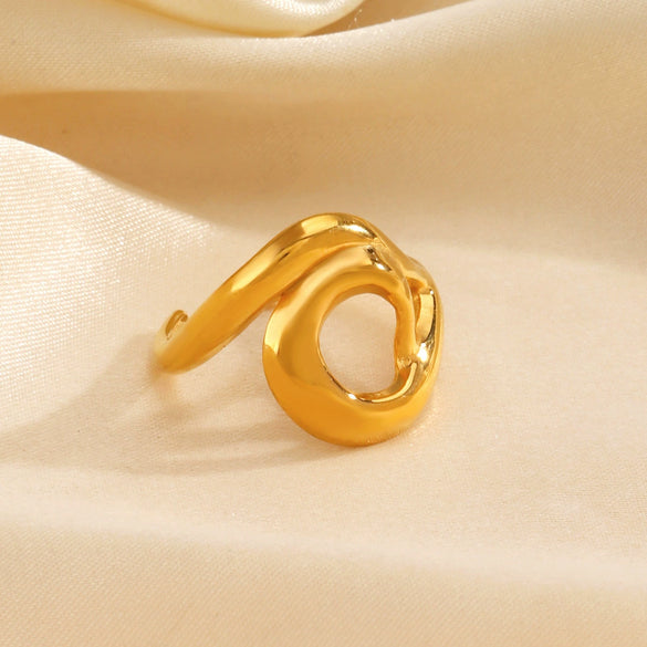 Ladies Stainless Steel Geometric Irregular Shaped Hollow Opening Electroplated Ring