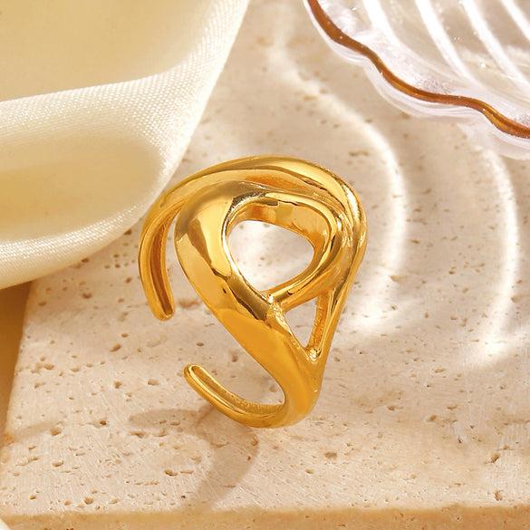 Ladies Stainless Steel Geometric Irregular Shaped Hollow Opening Electroplated Ring
