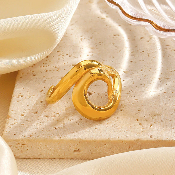 Ladies Stainless Steel Geometric Irregular Shaped Hollow Opening Electroplated Ring