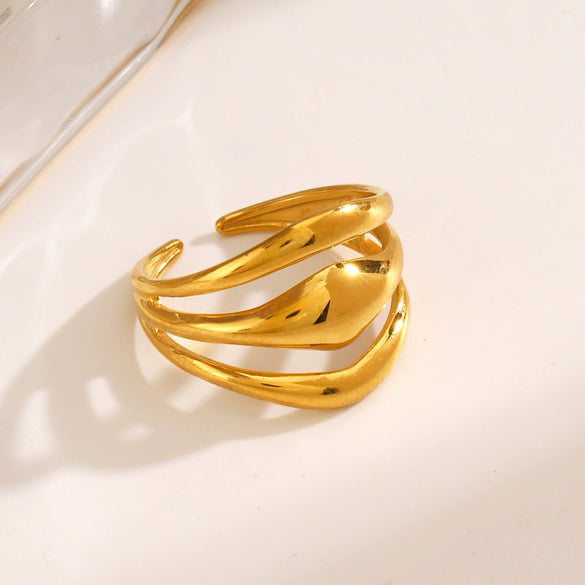Ladies Stainless Steel Geometric Multilayer Line Hip Hop Exaggerated Vacuum Plated Ring