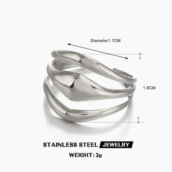 Ladies Stainless Steel Geometric Multilayer Line Hip Hop Exaggerated Vacuum Plated Ring