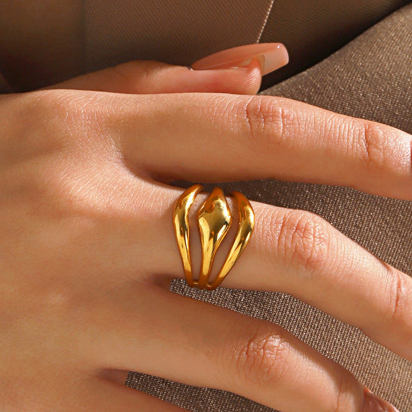 Ladies Stainless Steel Geometric Multilayer Line Hip Hop Exaggerated Vacuum Plated Ring