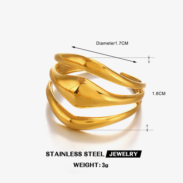Ladies Stainless Steel Geometric Multilayer Line Hip Hop Exaggerated Vacuum Plated Ring