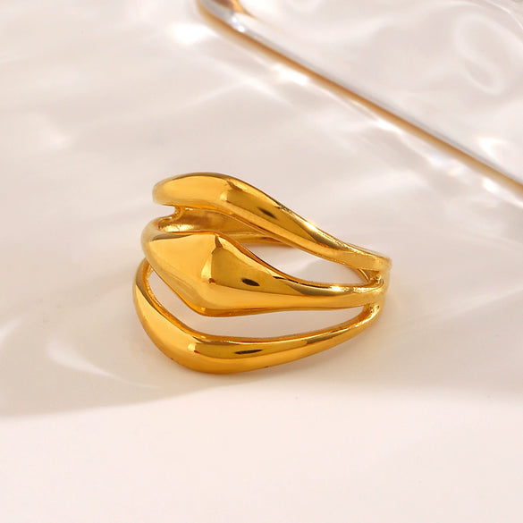 Ladies Stainless Steel Geometric Multilayer Line Hip Hop Exaggerated Vacuum Plated Ring