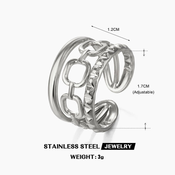 Ladies Stainless Steel Geometric Open Ring With Real Gold Plating Hip Hop Style