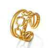 Ladies Stainless Steel Geometric Open Ring With Real Gold Plating Hip Hop Style