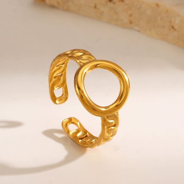 Ladies Stainless Steel Geometric Oval Hollow Electroplated Ring