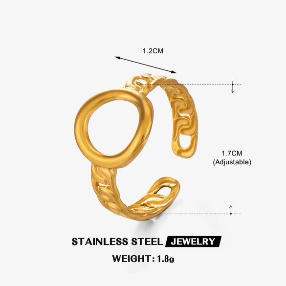Ladies Stainless Steel Geometric Oval Hollow Electroplated Ring