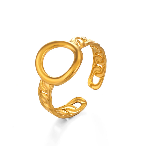 Ladies Stainless Steel Geometric Oval Hollow Electroplated Ring