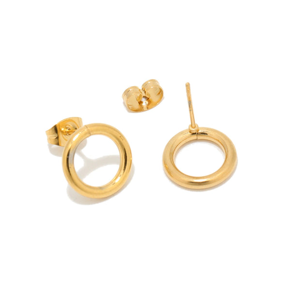 Ladies Stainless Steel Geometric Round Hollow Electroplated Earrings