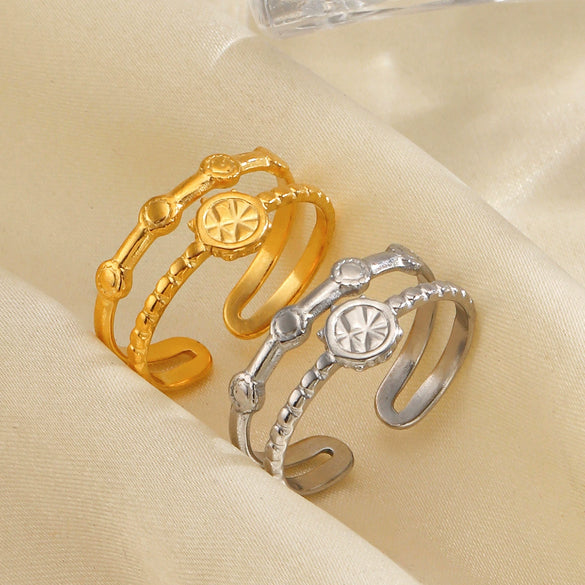Ladies Stainless Steel Geometric Round Opening Adjustable Ring 18K Gold Plated